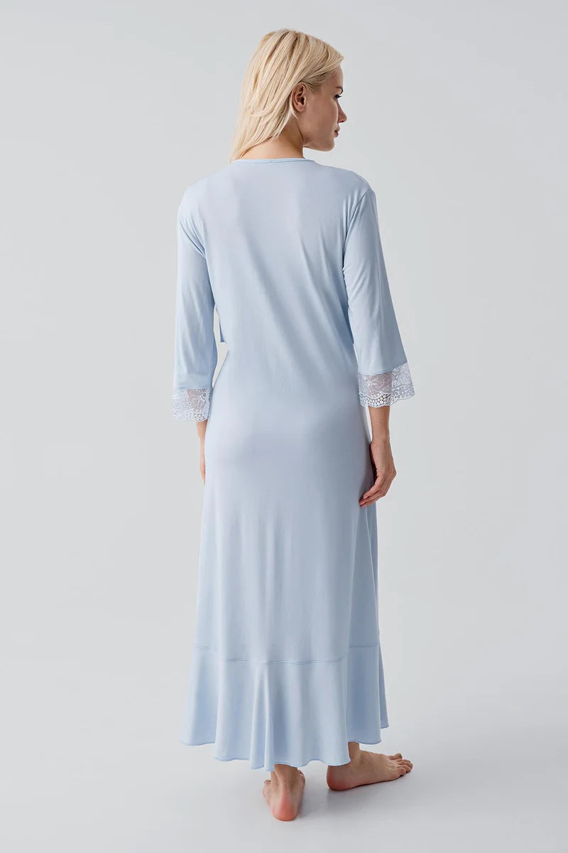 Lace Sleeve Maternity-Nursing Nightgown & Lace Back Robe Set Blue - 19401