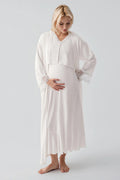 Lace Sleeve Maternity-Nursing Nightgown & Lace Back Robe Set Ecru - 19401