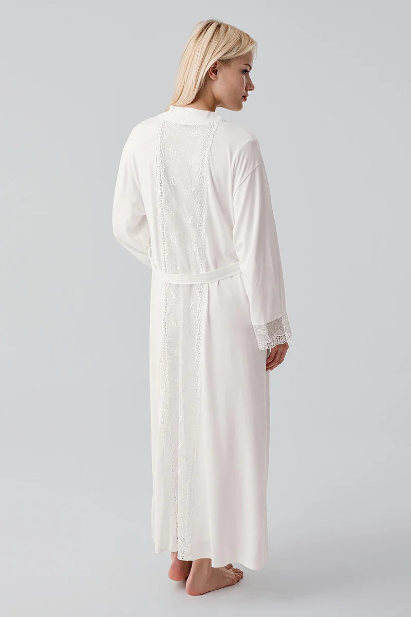 Lace Sleeve Maternity-Nursing Nightgown & Lace Back Robe Set Ecru - 19401