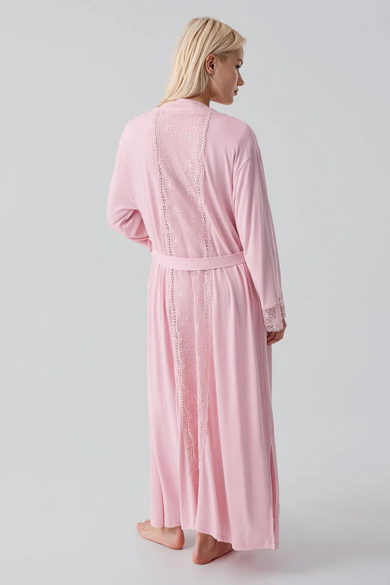 Lace Sleeve Maternity Feeding-Friendly Nightgown & Lace Back Robe Set Powder - S19401