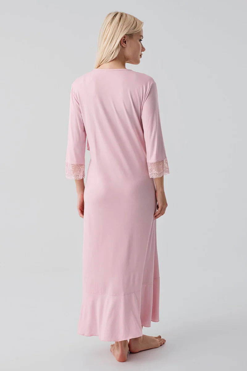 Lace Sleeve Maternity Feeding-Friendly Nightgown & Lace Back Robe Set Powder - S19401