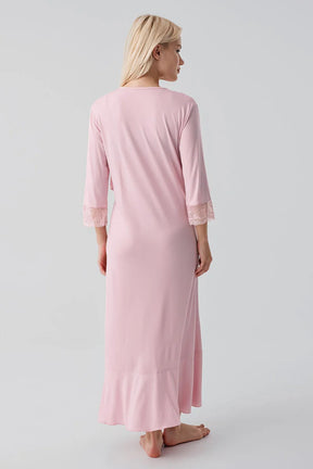 Lace Sleeve Maternity-Nursing Nightgown & Lace Back Robe Set Powder - 19401