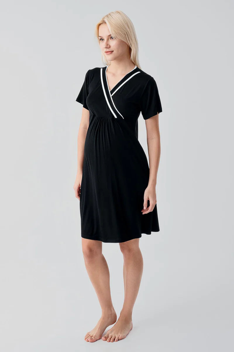 Piped Wrap 4-Piece Maternity-Nursing Set Black - 417217