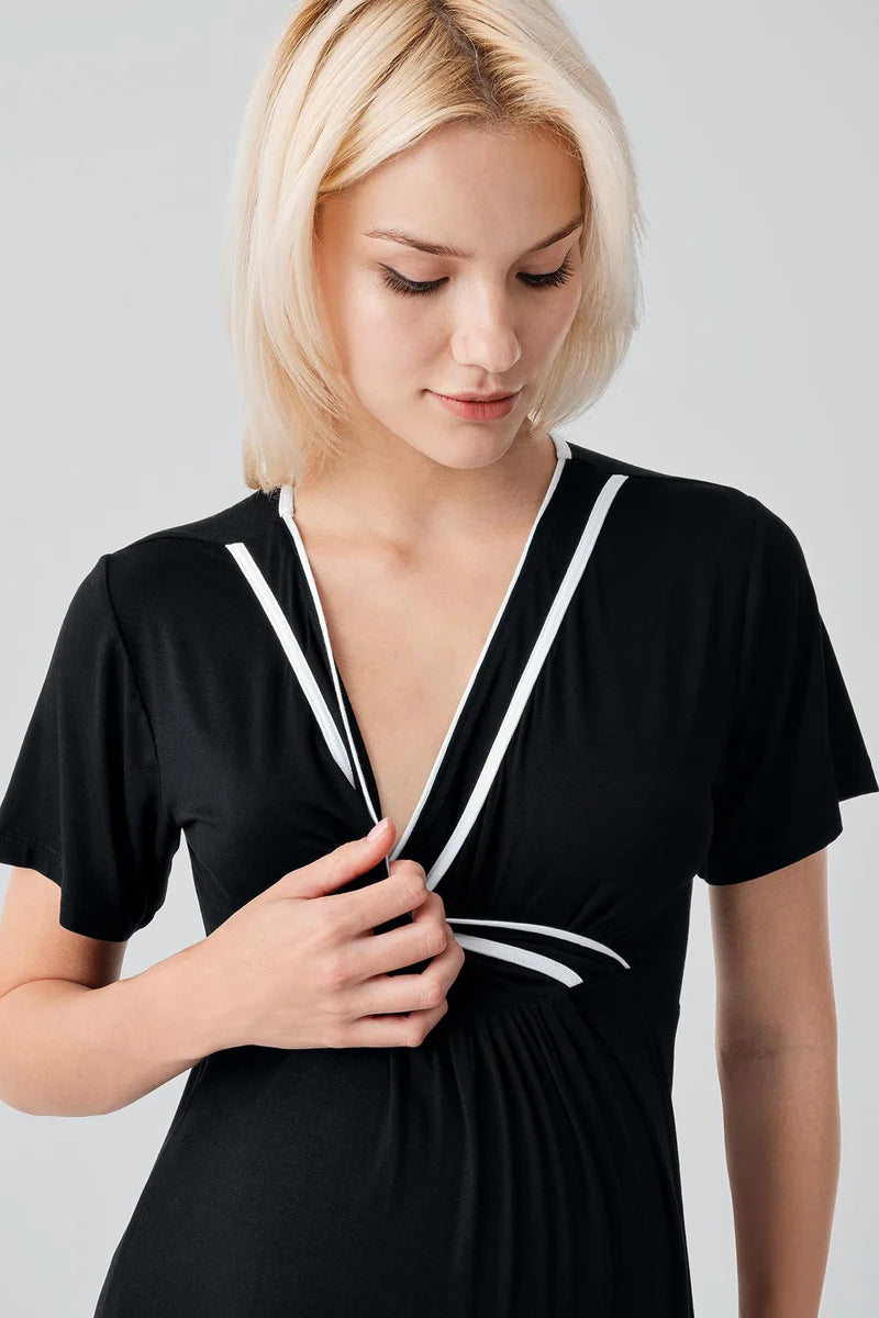 Piped Wrap 4-Piece Maternity-Nursing Set Black - 417217