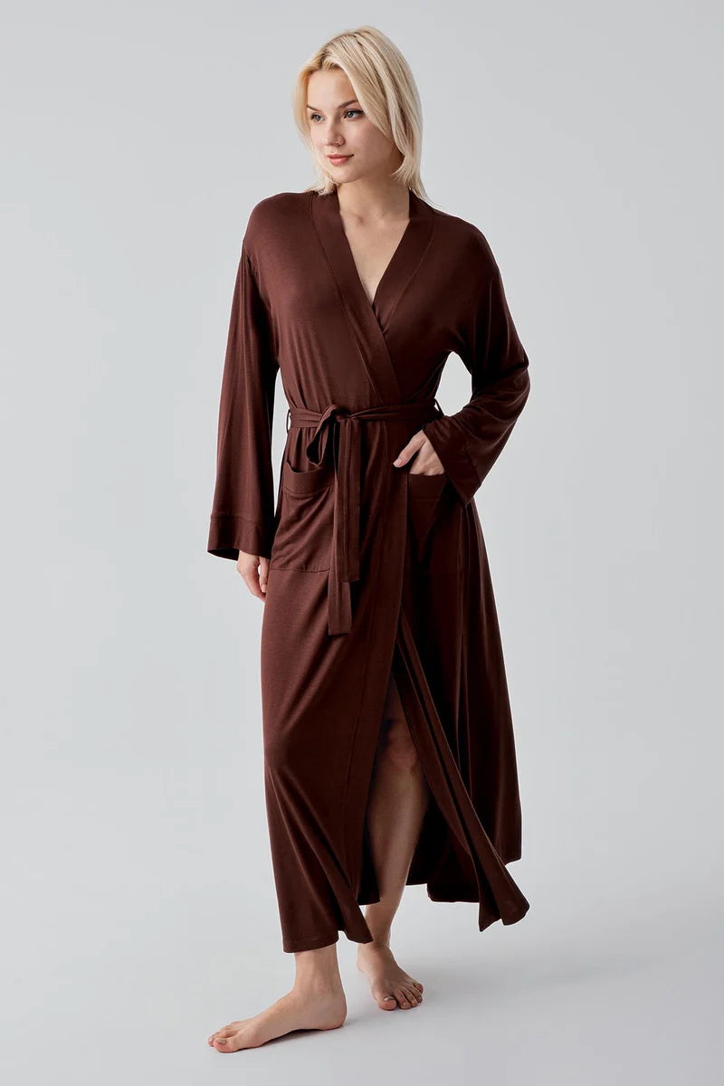 Long Soft Stretch Maternity Robe Coffee - 19500