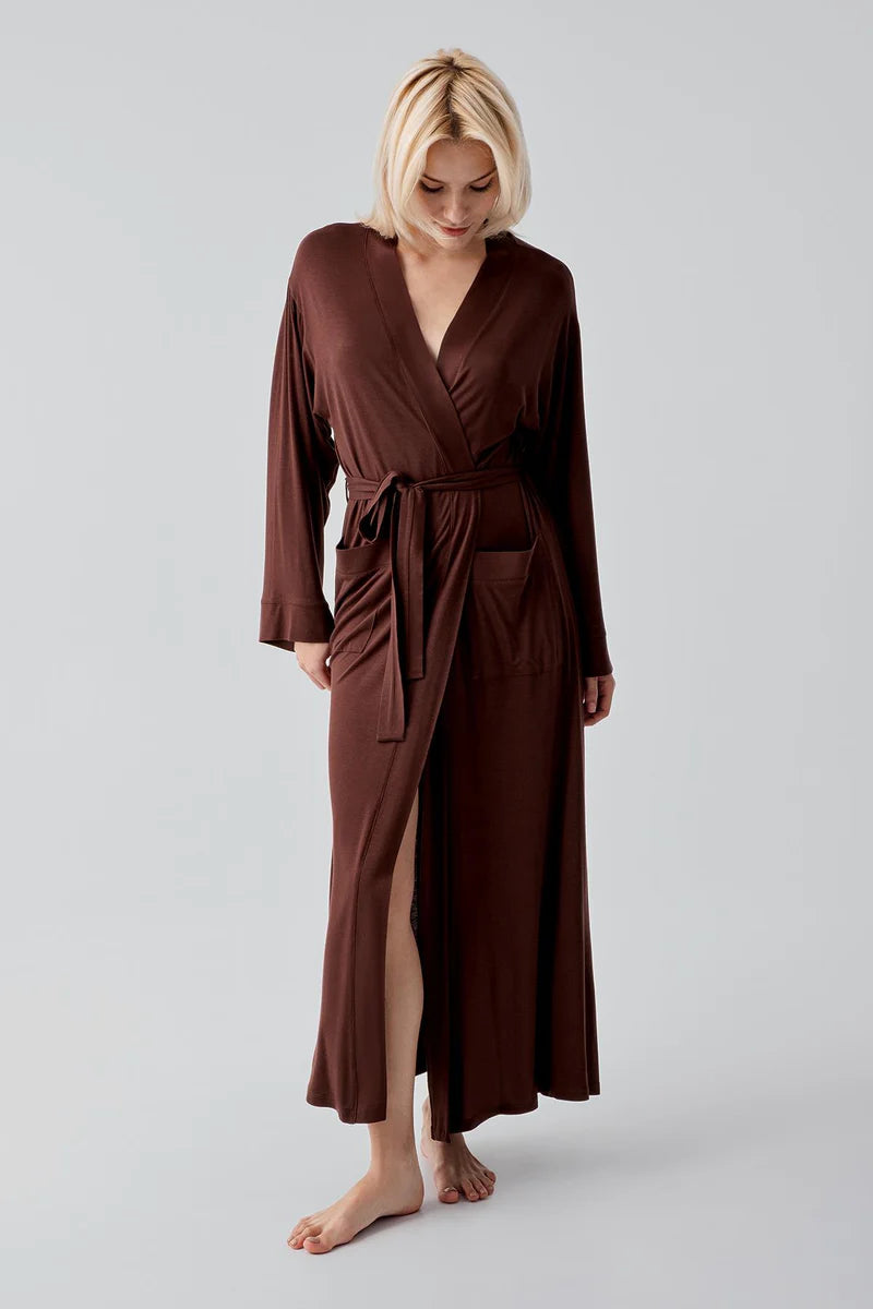 Long Soft Stretch Maternity Robe Coffee - 19500