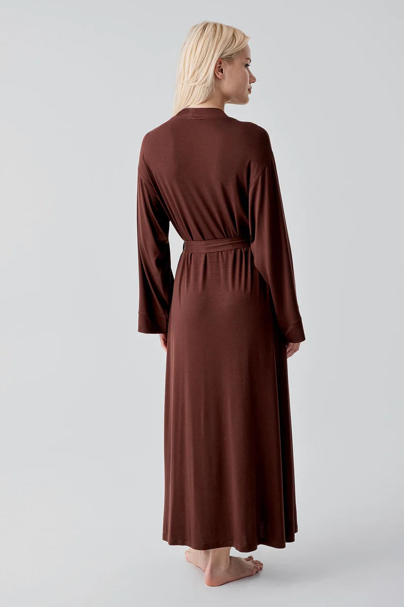 Long Soft Stretch Maternity Robe Coffee - 19500
