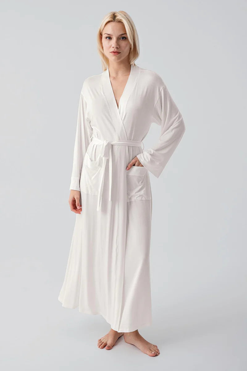 Long Soft Stretch Maternity Robe Ecru - 19500