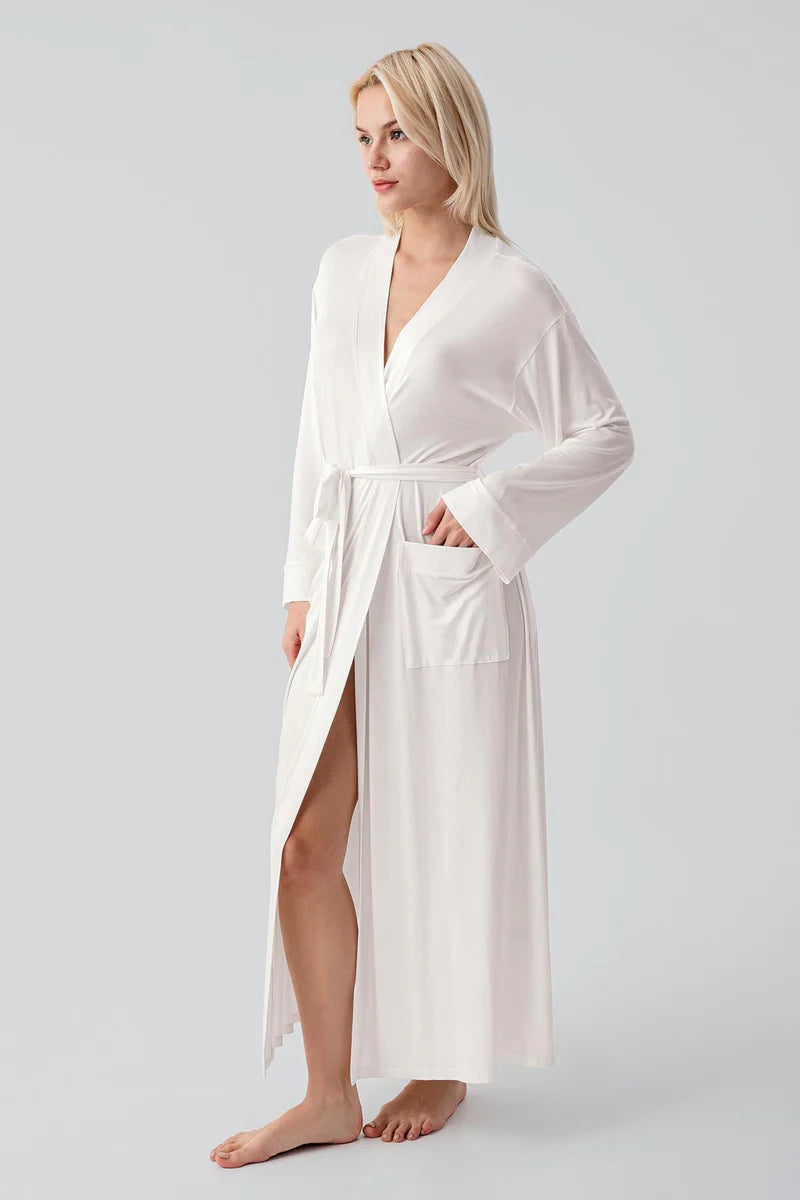 Long Soft Stretch Maternity Robe Ecru - 19500