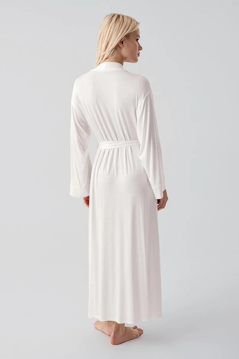Long Soft Stretch Maternity Robe Ecru - 19500