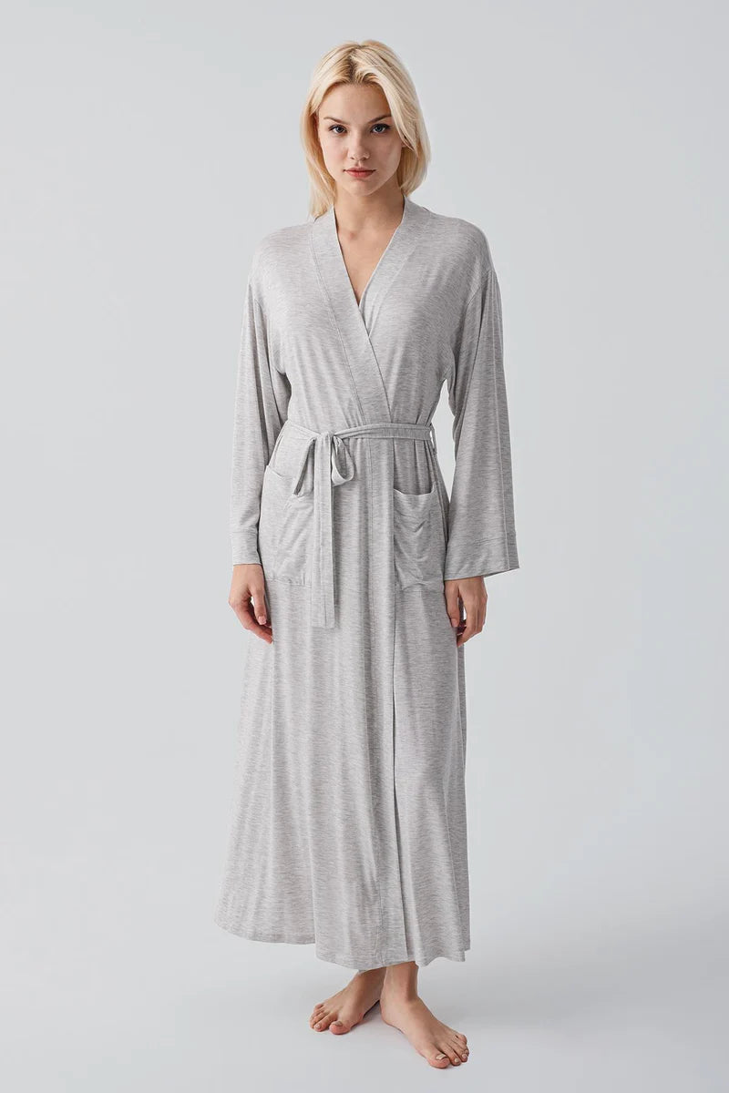 Long Soft Stretch Maternity Robe Grey - 19500
