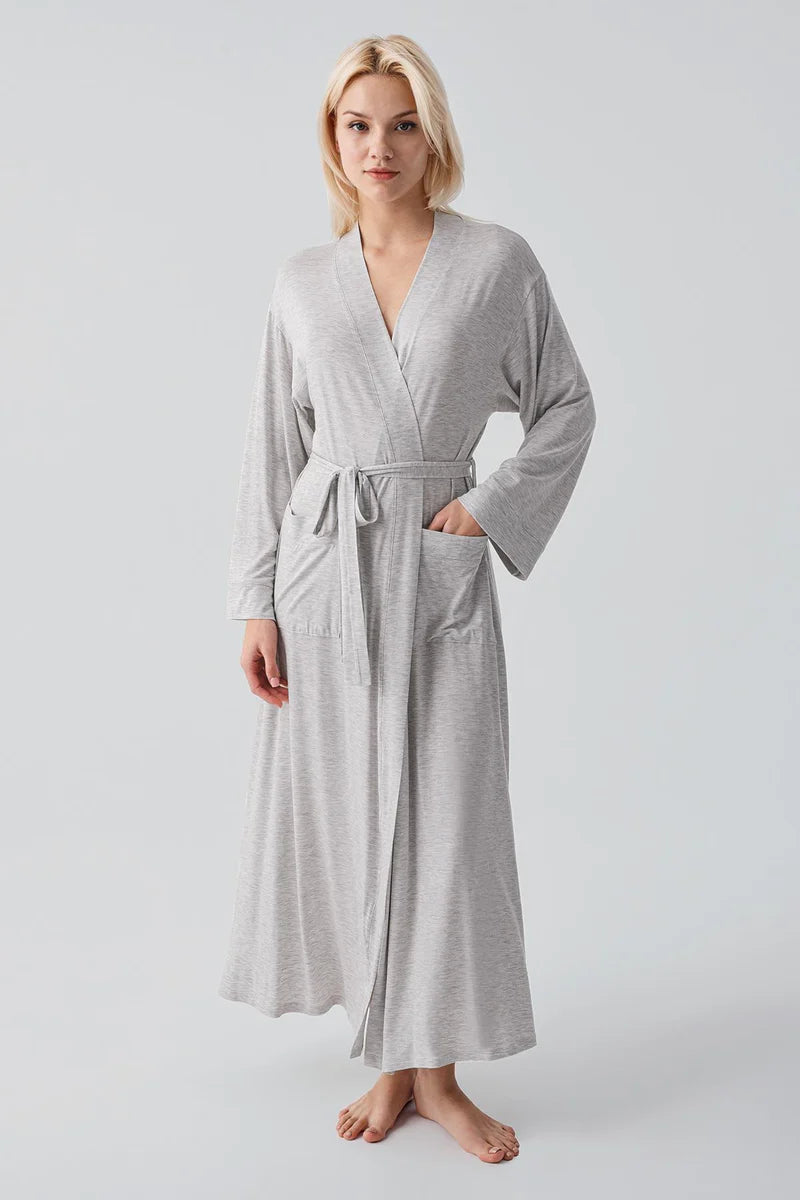 Long Soft Stretch Maternity Robe Grey - 19500