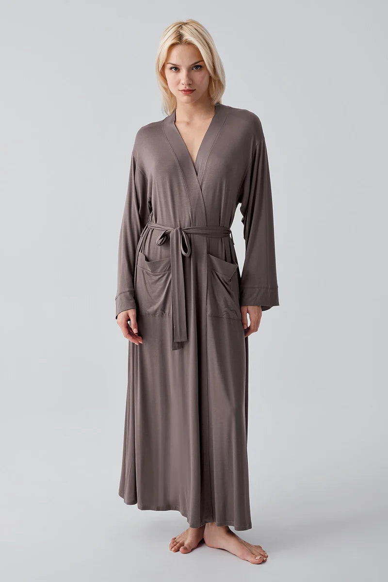 Long Soft Stretch Maternity Robe Mink - 19500