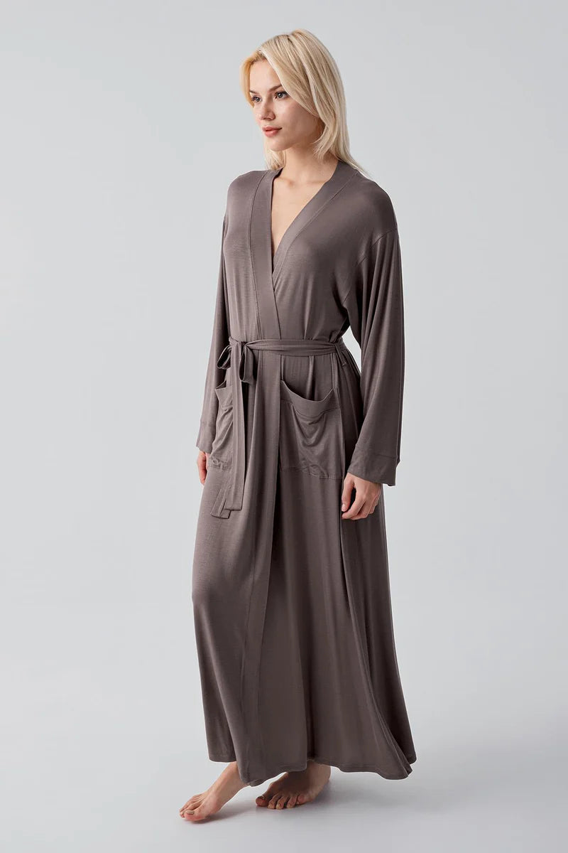 Long Soft Stretch Maternity Robe Mink - 19500