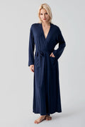 Long Soft Stretch Maternity Robe Navy Blue - 19500