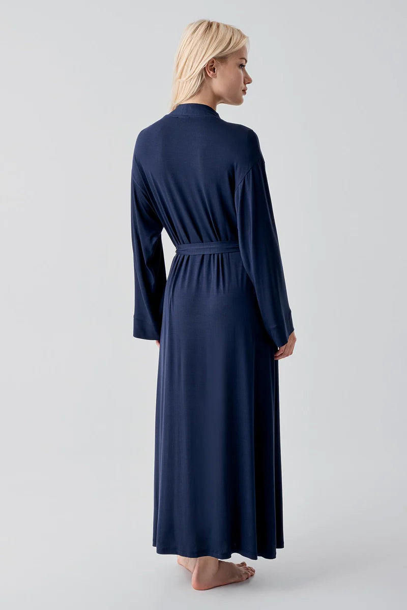 Long Soft Stretch Maternity Robe Navy Blue - 19500