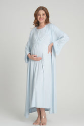 Double Breasted Maternity-Nursing Nightgown & Robe Set Blue - 201