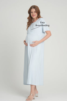 Double Breasted Maternity-Nursing Nightgown & Robe Set Blue - 201