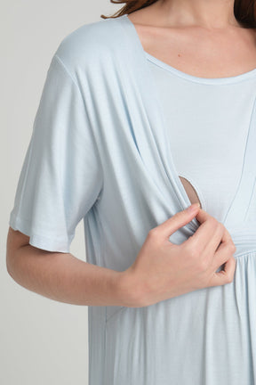 Double Breasted Maternity-Nursing Nightgown & Robe Set Blue - 201