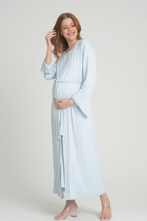 Double Breasted Maternity-Nursing Nightgown & Robe Set Blue - 201