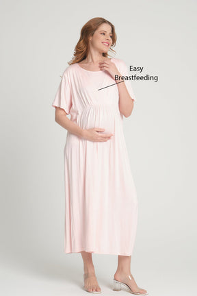 Double Breasted Maternity-Nursing Nightgown & Robe Set Pink - 201