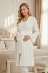 Ecru Pleated 3-Piece Maternity-Nursing Pajama & Robe Set Ecru - 2011