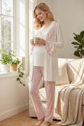 Pink Pleated 3-Piece Maternity-Nursing Pajama & Robe Set Pink - 2012