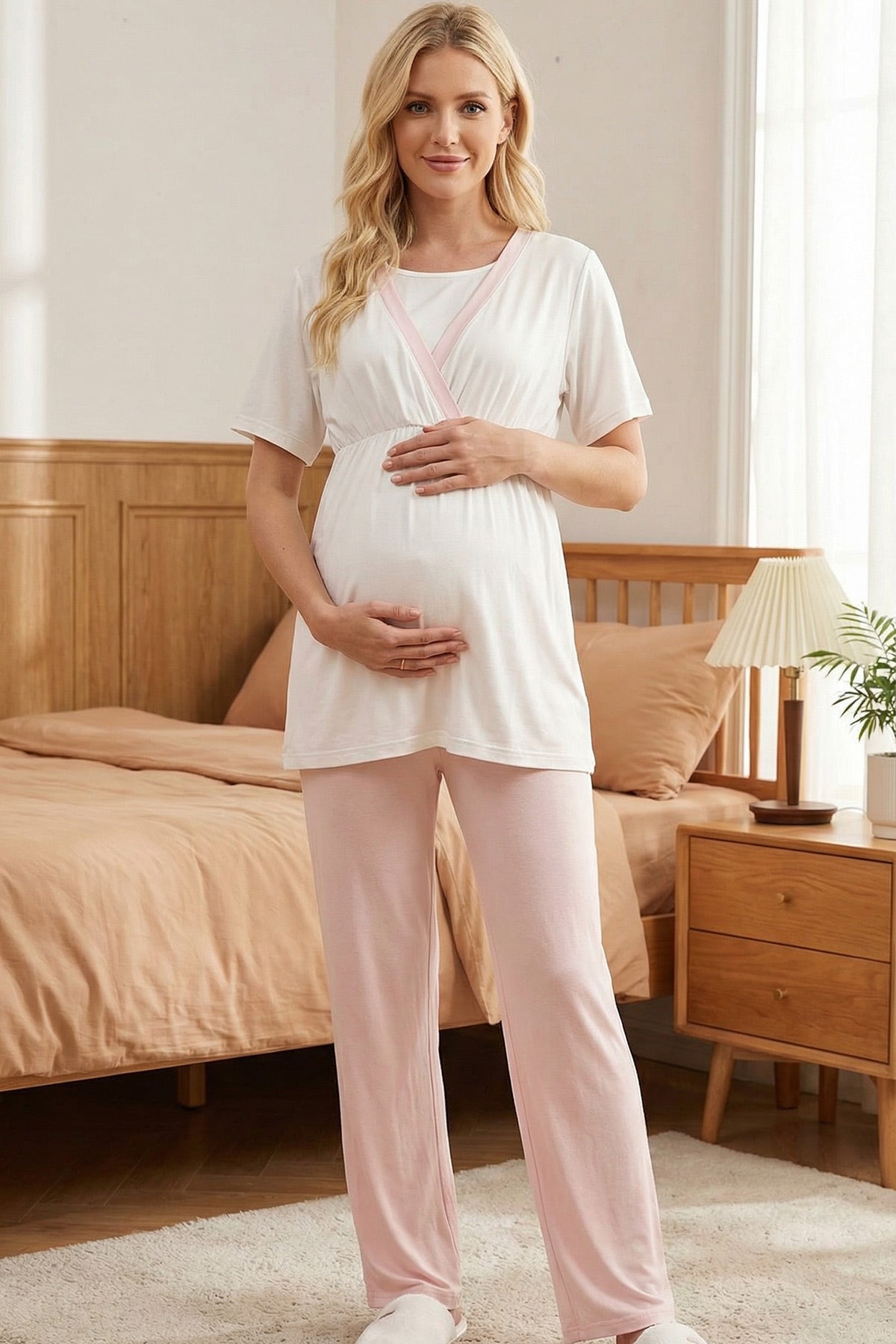 Pink Pleated 3-Piece Maternity-Nursing Pajama & Robe Set Pink - 2012