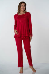 Lace Sleeve Maternity & Nursing Pajama Set Cherry - 2015