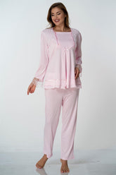 Lace Sleeve Maternity & Nursing Pajama Set Pink - 2015