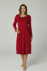 Lace Sleeve Maternity & Nursing Nightgown Cherry - 2016