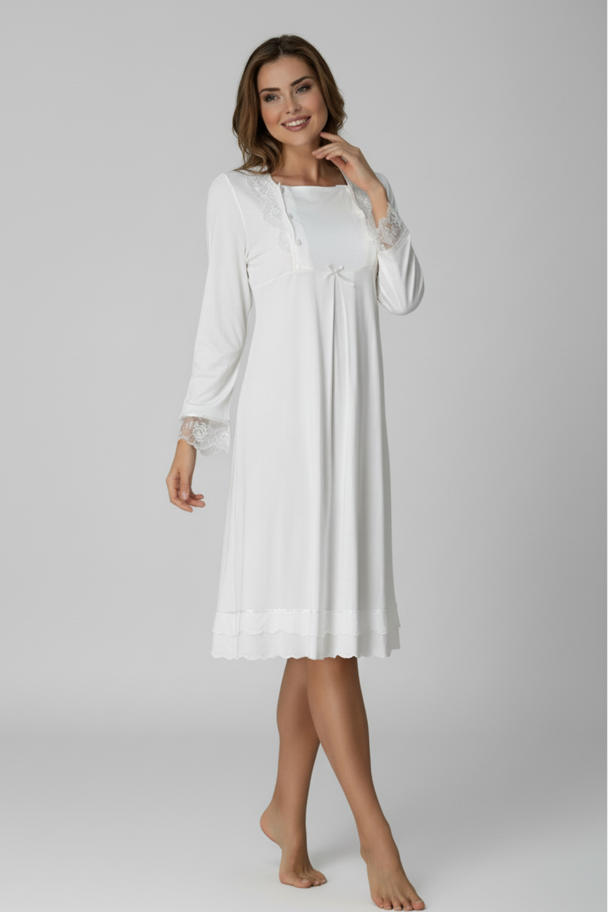 Lace Sleeve 4-Piece Maternity-Nursing Set Ecru - 2020