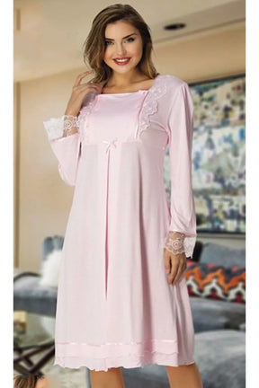 Lace Sleeve Maternity-Nursing Nightgown & Robe Set Pink - 2019