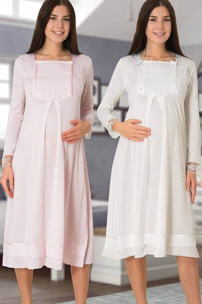 Lace Sleeve Maternity & Nursing Nightgown Pink - 2016