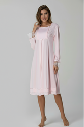 Lace Sleeve Maternity & Nursing Nightgown Pink - 2016