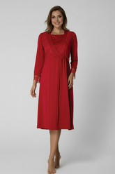 Lace Sleeve Maternity-Nursing Nightgown & Robe Set Cherry - 2019