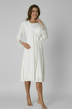 Lace Sleeve 4-Piece Maternity-Nursing Set Ecru - 2020