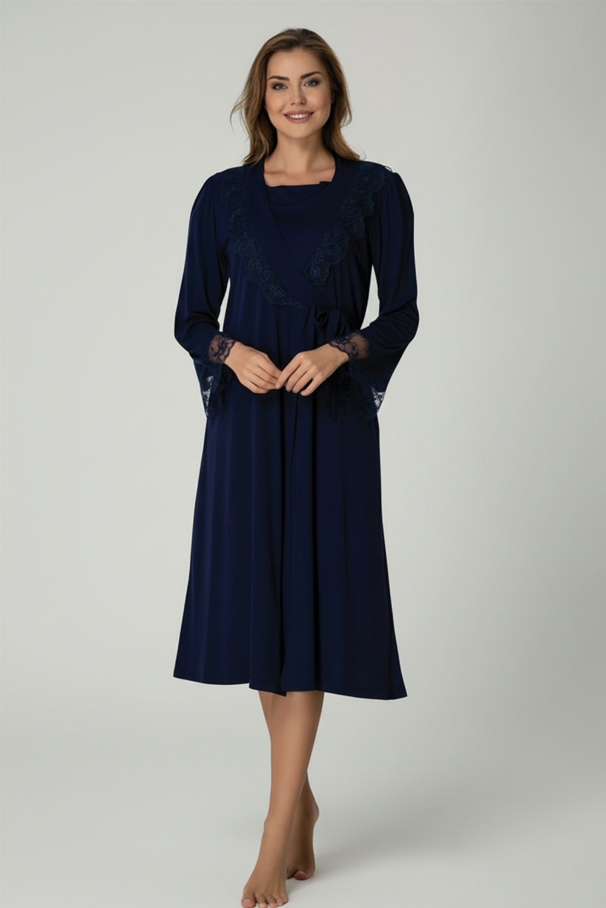Lace Sleeve 4-Piece Maternity-Nursing Set Navy Blue - 2020