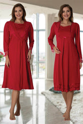 Lace Sleeve Maternity-Nursing Nightgown & Robe Set Cherry - 2019