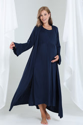 Double Breasted Maternity-Nursing Nightgown & Robe Set Navy Blue - 533