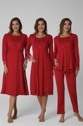 Lace Sleeve 4-Piece Maternity-Nursing Set Cherry - 2020