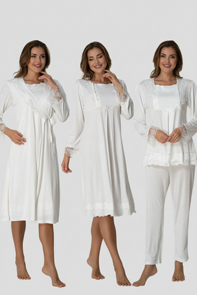 Lace Sleeve 4-Piece Maternity-Nursing Set Ecru - 2020