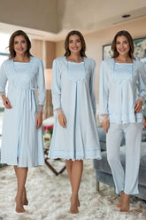 Lace Sleeve 4-Piece Maternity-Nursing Set Blue - 2020