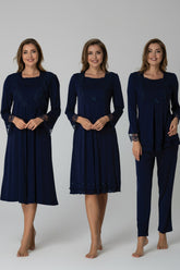 Lace Sleeve 4-Piece Maternity-Nursing Set Navy Blue - 2020