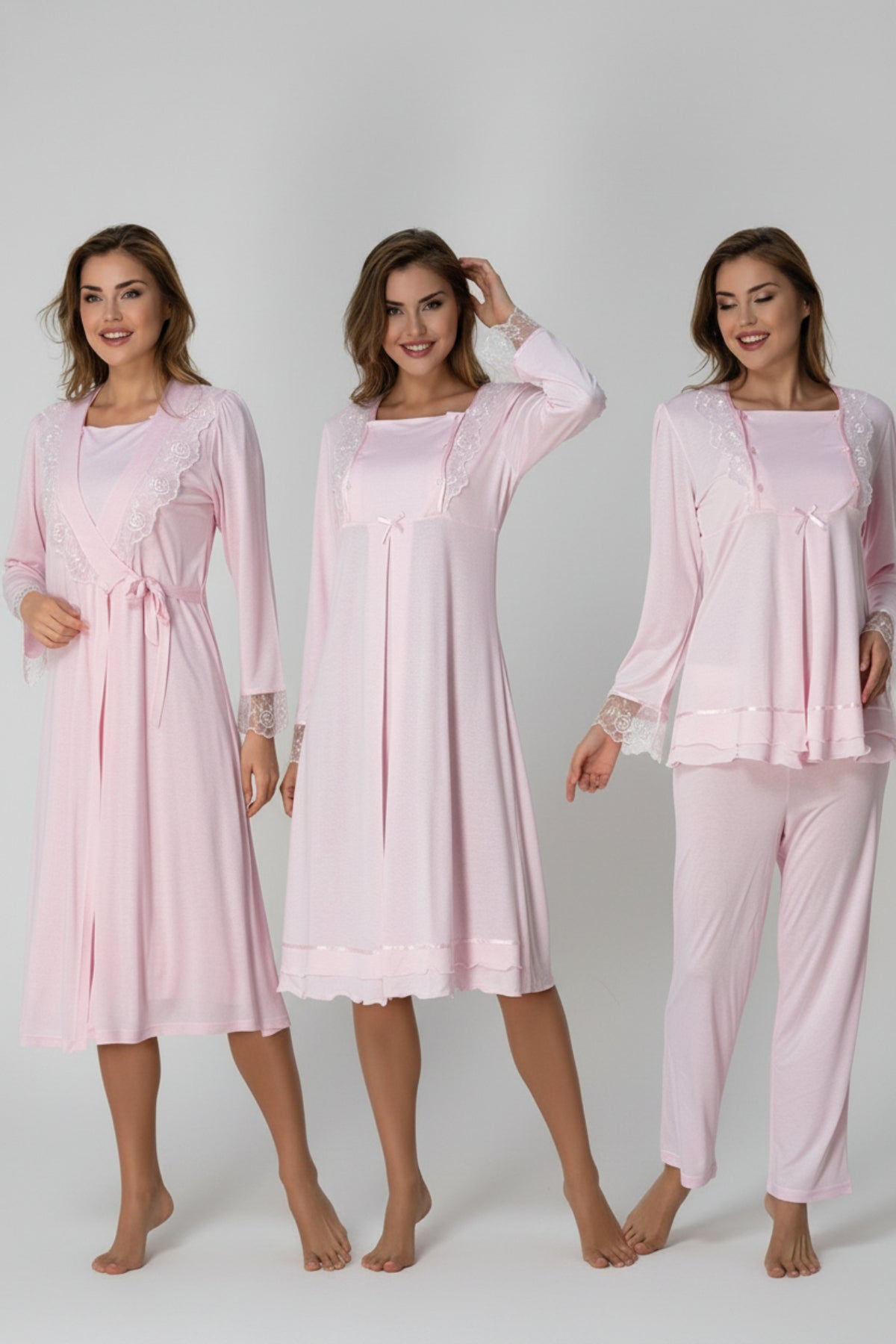 Lace Sleeve 4-Piece Maternity-Nursing Set Pink - 2020