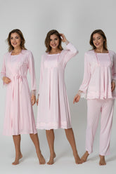 Lace Sleeve 4-Piece Maternity-Nursing Set Pink - 2020