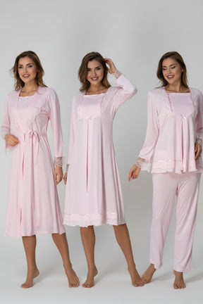 Lace Sleeve 4-Piece Maternity-Nursing Set Pink - 2020