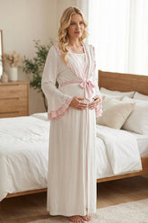 Pink Pleated Maternity-Nursing Nightgown & Robe Set Pink - 2021