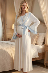 Blue Pleated Maternity-Nursing Nightgown & Robe Set Blue - 2022