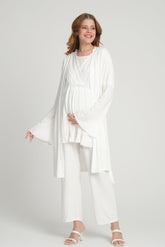 Double Breasted 3-Piece Maternity-Nursing Pajama & Flywheel Arm Robe Set Ecru - 205